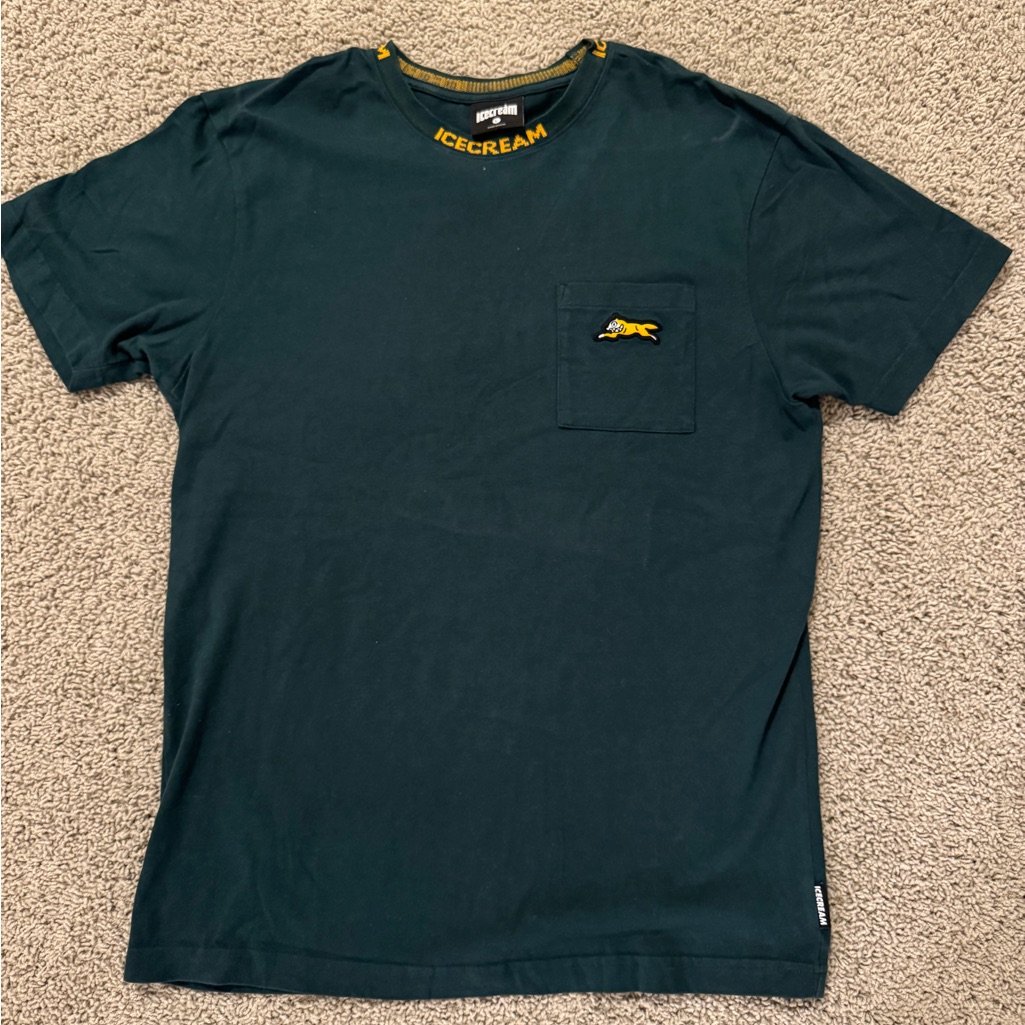 Icecream Men's Tee In Deep Green With Yellow Accents